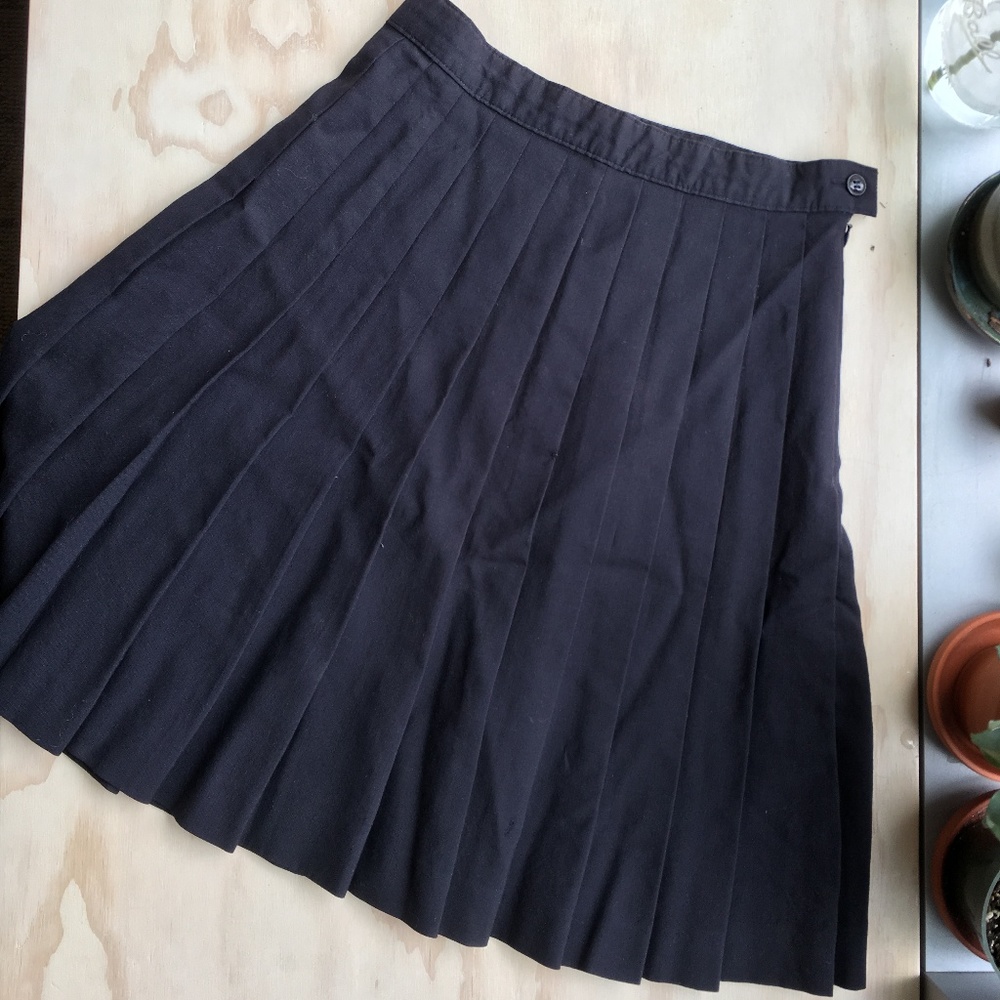 Vintage Navy Schoolgirl Wool Pleated Skirt